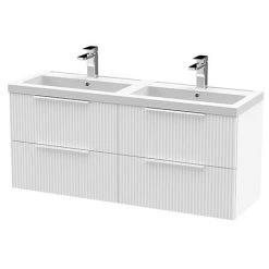 Venice Fluted 1205mm White 4 Drawer Double Basin Vanity Unit & Chrome Handles