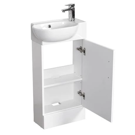 Valencia Perla Floor Standing Vanity incl. Matt Black Handle (Gloss White - 450mm Wide) 2 Valencia Perla Floor Standing Vanity incl. Matt Black Handle (Gloss White - 450mm Wide) - Image 2