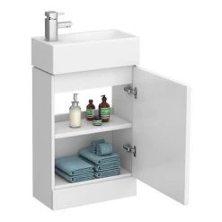 Cubix High Gloss White Vanity Unit inc Ceramic Basin W480 x D230mm - VTY058 -Cloakroom Vanity Units Shop VTY058 d4 460